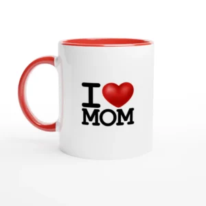 I Love Mom Ceramic Mug with Red