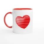 Red Striped Heart Ceramic Mug