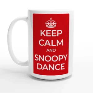 Keep Calm and Snoopy Dance 15oz Ceramic Mug - Playful Red & White Design for Everyday Joy