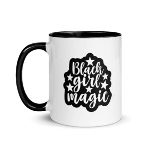 Black Girl Magic – White Glossy Ceramic Coffee Gift Mug with Colour Accent
