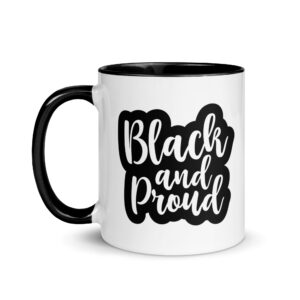 Black and Proud – White Glossy Ceramic Coffee Gift Mug with Colour Accent