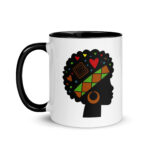 Black Woman Silhouette – White Glossy Ceramic Coffee Gift Mug with Colour Accent