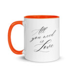 All You Need Is Love – White Glossy Ceramic Coffee Gift Mug with Colour