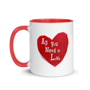 All You Need Is Love – White Glossy Ceramic Coffee Gift Mug with Red
