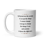 Classic Serenity Prayer Elegant Script White Glossy Recovery Mug – Sobriety Gift