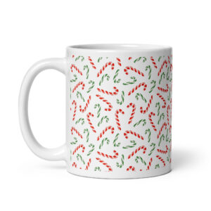 Candy Cane Delight – White Glossy Ceramic Seasonal Coffee Mug for Christmas