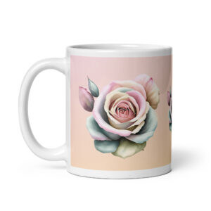 Painted Rose Blossoms – White Glossy Ceramic Coffee Gift Mug