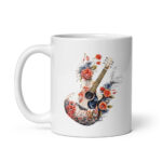 Fantasy Floral Guitar – White Glossy Ceramic Coffee Gift Mug