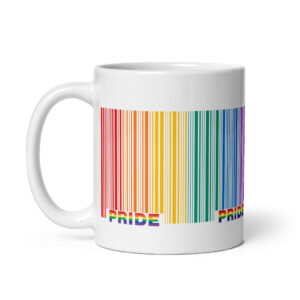Pride Rainbow Barcode – White Glossy Ceramic Coffee Gift Mug