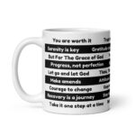Daily Recovery Reminders Slogans White Glossy Ceramic Coffee Mug – Sobriety Gift
