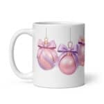 Pink Christmas Ornament Mug – Purple Ribbons & Silver Threads