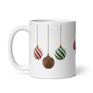 Red and Green Swirl Christmas Mug – Festive Striped Ornaments