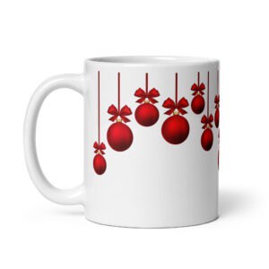 Red Christmas Ornament Mug – Festive Baubles and Beautiful Bows