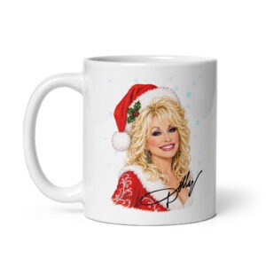 Dolly Parton Christmas Mug – Festive Santa Hat Design