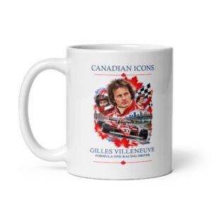 Gilles Villeneuve Canadian Icons ceramic coffee mug with racing design.