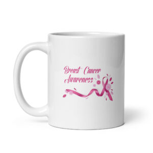 Breast Cancer Awareness pink ribbon mug for support and advocacy.