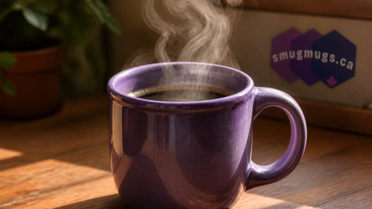Close-up of steam rising from a ceramic mug filled with hot coffee, showing the mug's thick walls and smooth glaze finish, with warm natural lighting emphasizing the heat retention